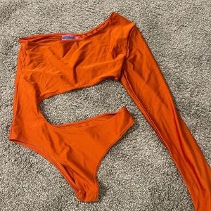 Edikted bodysuit in orange (size small)